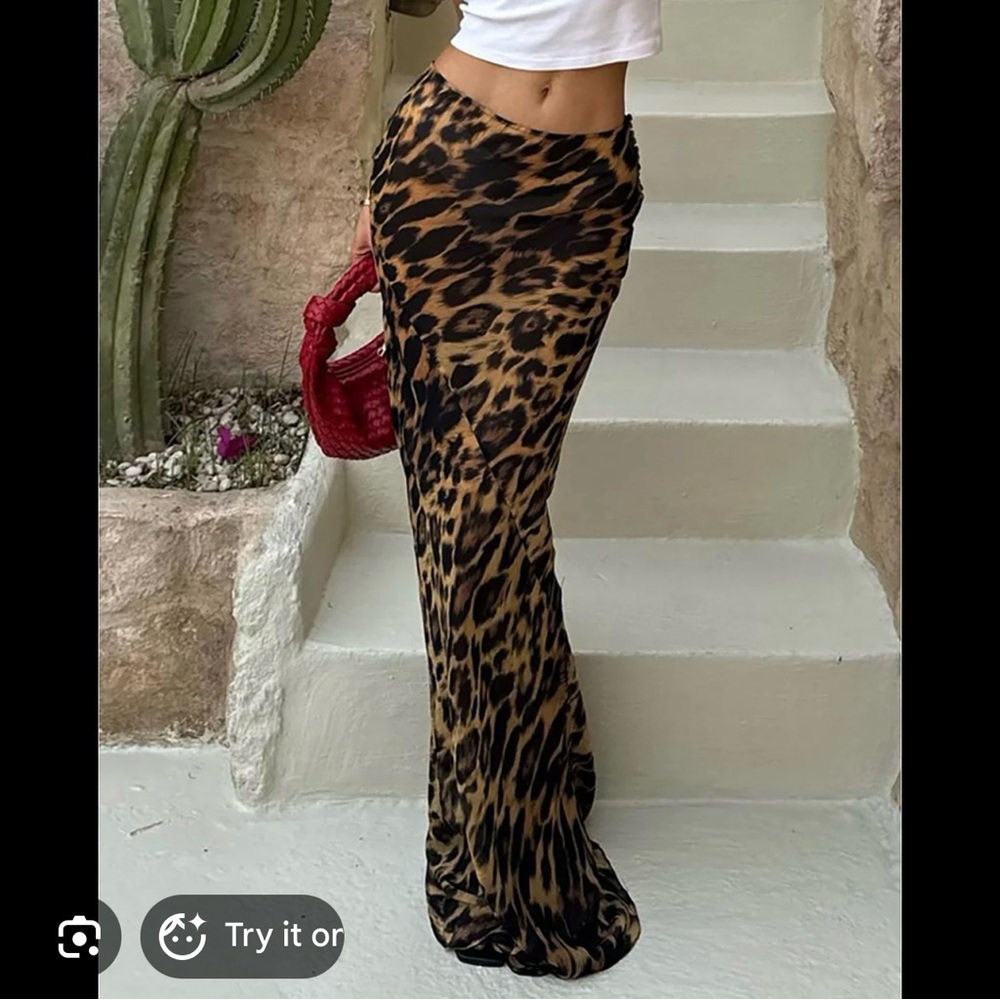 NWT commense leopard maxi slip skirt XS